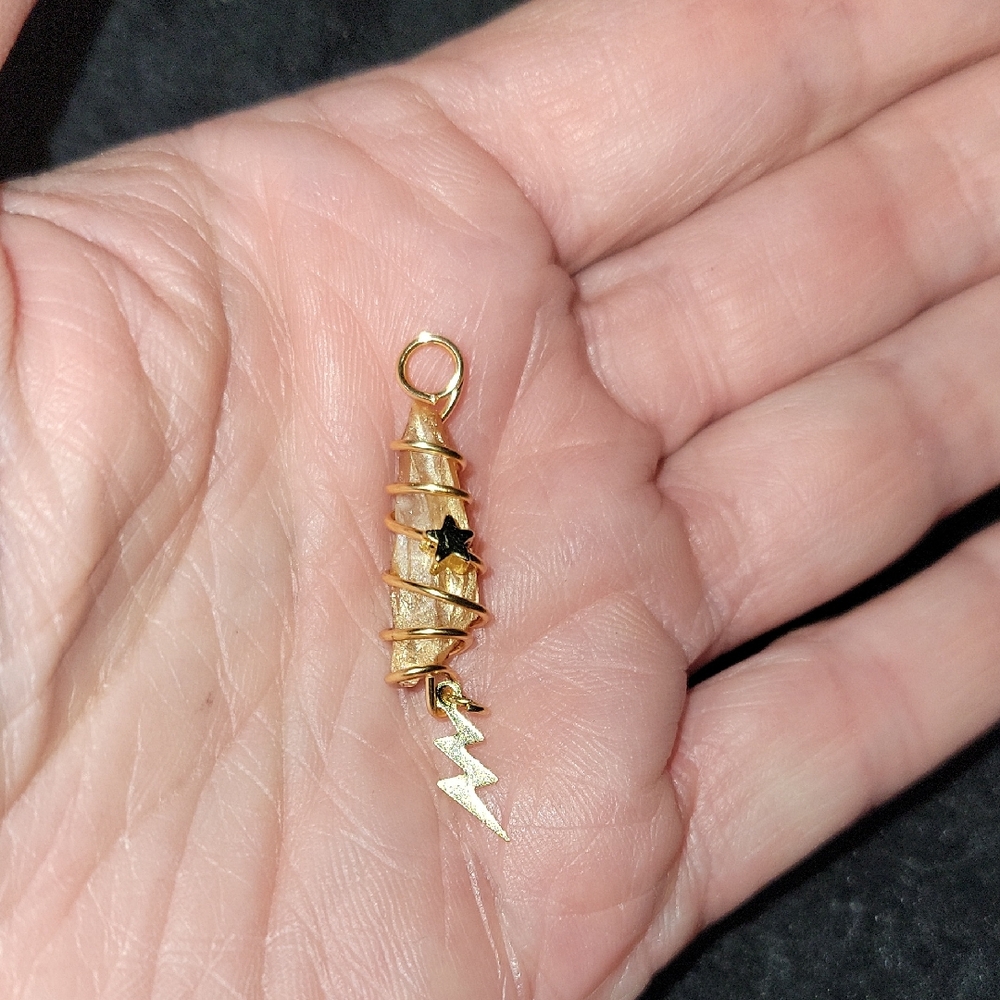 Citrine Wire Wrapped Pendant With Star And Lightening Bolt  Pendant